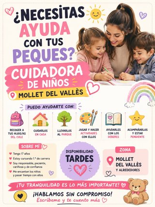 Cuidadora de niños; Por Mollet, Barcelona.