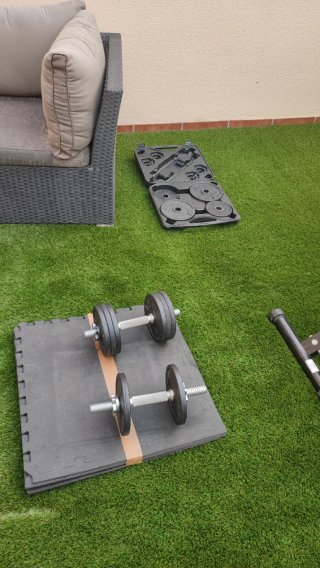 Banco de musculación y pesas 32 kg