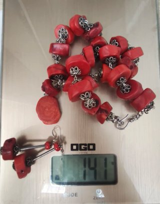 Collar y pendientes vintage coral y plata
