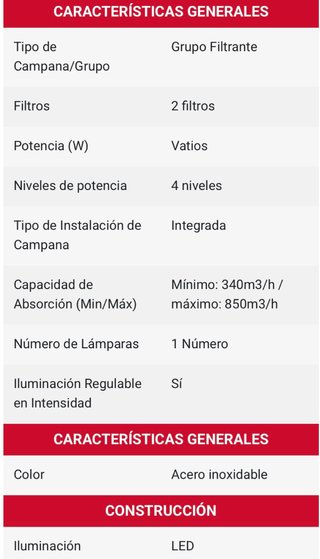 Campana extractora grupo filtrante Cata x90/B inox