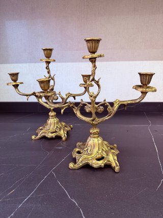 Pareja Candelabros Bronce Barroco