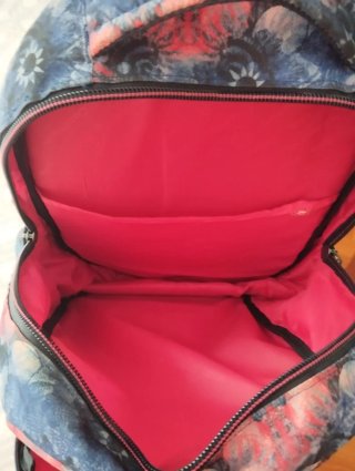 Mochila CoolPack floral azul y roja 3 departamento