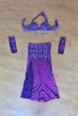 Traje Danza Vientre Morado y Plateado