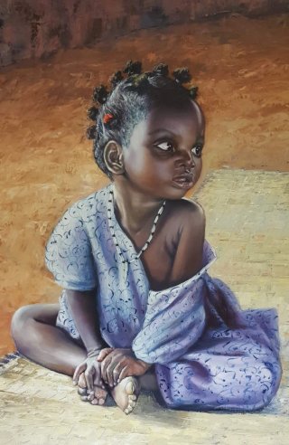 Cuadro al óleo niña africana 84 x 61