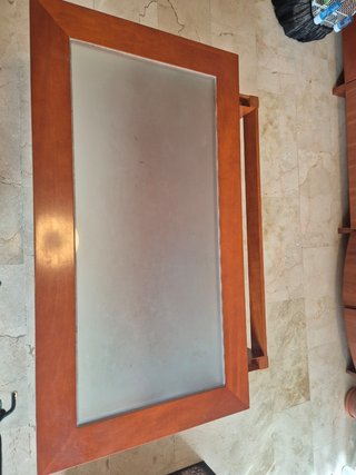 Mesa centro elevable madera cerezo cristal