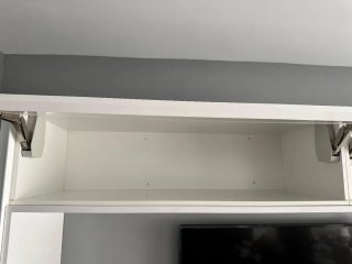 Mueble salón blanco brillo madera y formica