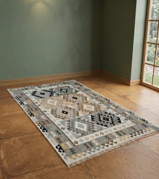 Tappeto Kilim Beige Grigio Multicolor