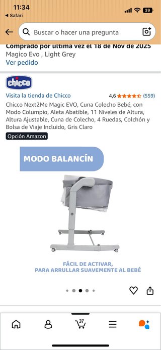 Cuna Chicco Next2Me Magic Evo Gris