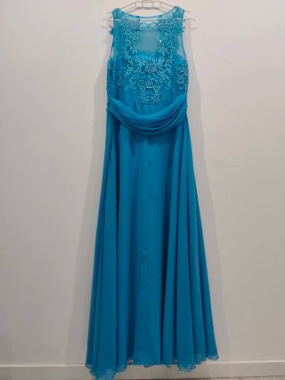 Vestido largo fiesta pedrería azul turquesa