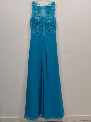 Vestido largo fiesta pedrería azul turquesa