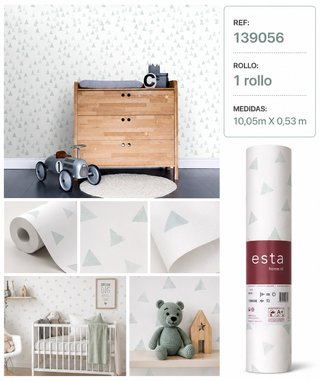 Papel Pintado Infantil Triángulos Verde Agua