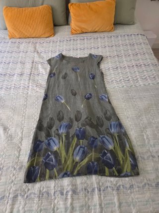 Vestido Italiano Lino Algodón Verde T M
