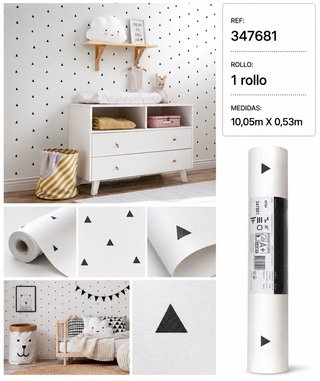 Papel Pintado Infantil Triángulos Negros Minimalis