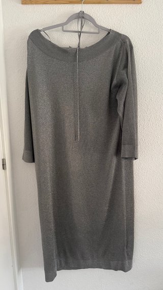 Vestido Zara plateado palabra de honor manga