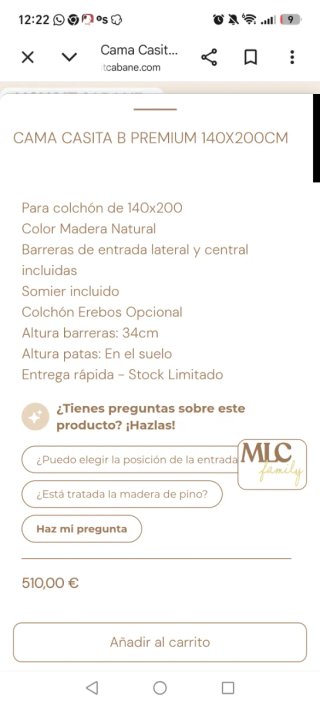 Cama Montessori 140X200CM + el Colchón