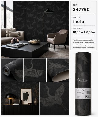 Papel Pintado Negro con Grullas
