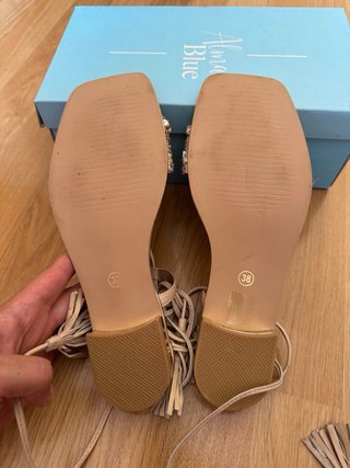 Sandalias Alma Blue Beige y Doradas