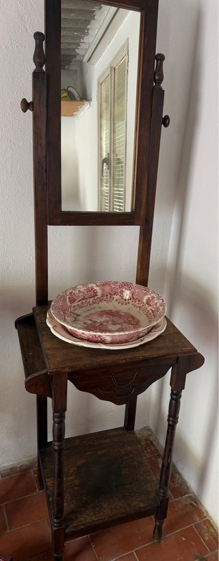 Tocador antiguo madera espejo cerámica