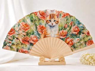 Abanico flores y gato