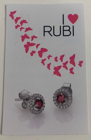 Pendientes Plata Ley Rubí y Circonitas