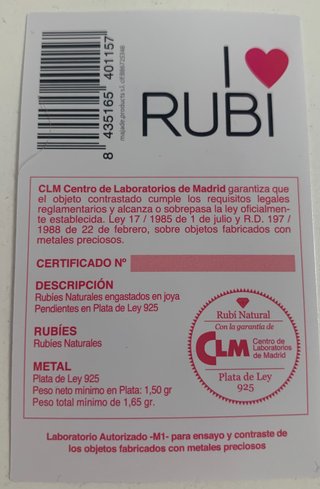 Pendientes Plata Ley Rubí y Circonitas