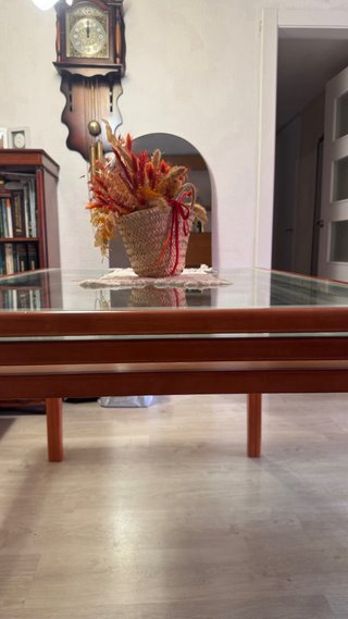 Mesa de comedor madera y cristal