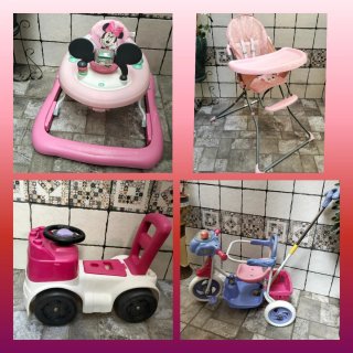 Tacatá Minnie, trona, correpasillos y triciclo
