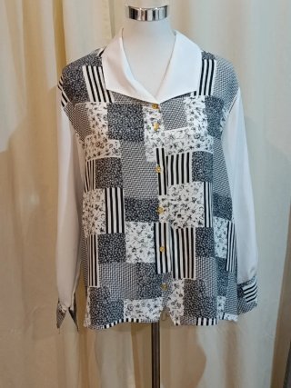 Blusa manga larga estampado patchwork mujer