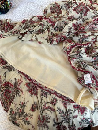 Vestido boho gasa beige y rojo talla única