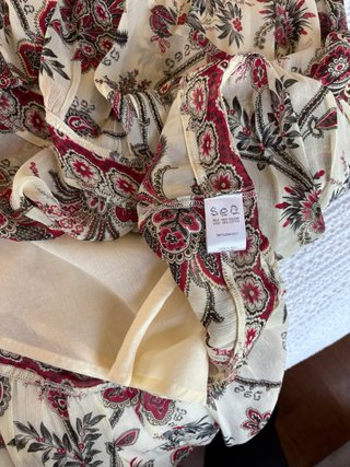 Vestido boho gasa beige y rojo talla única
