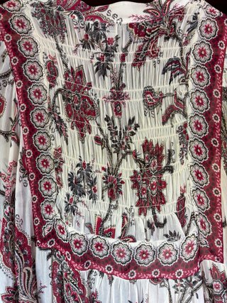 Vestido boho gasa beige y rojo talla única