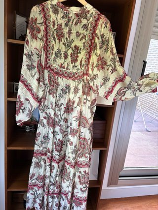 Vestido boho gasa beige y rojo talla única