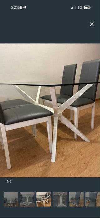 Mesa de comedor cristal y madera Sillas de madera