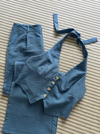 Completo estivo boho blu: pantaloni e gilet