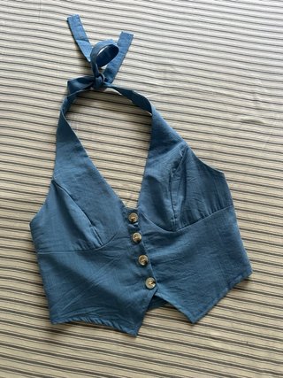 Completo estivo boho blu: pantaloni e gilet