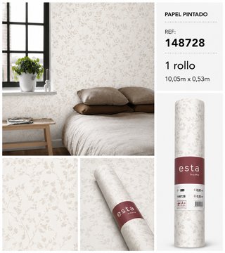 Papel Pintado Hojas Beige sobre Fondo Blanco