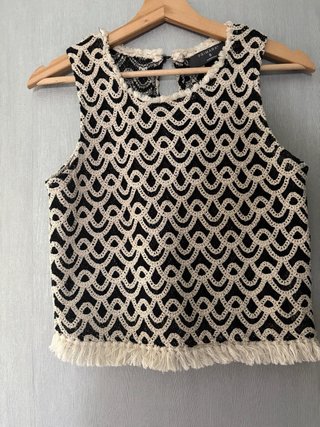 Top Primark Crochet Negro Beige Talla S