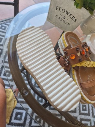 Sandalias Cuña Cuple Marrón y Amarillo t37