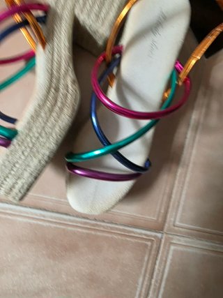 Sandalias Esparto Plataforma Tiras Metalizadas