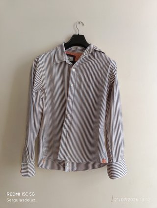 Camisa de rayas hombre azul, blanco y naranja