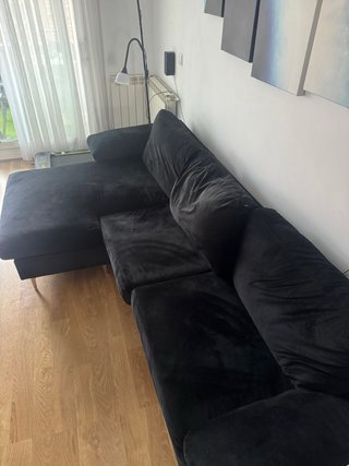 Sofá Chaise Longue Negro Terciopelo