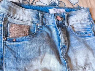 Mini gonna jeans con strass - lavaggio chiaro