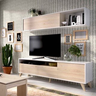 Mueble de salón moderno blanco y madera