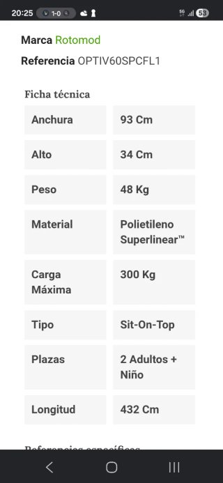 Kayak Rigido, Ocean  OPTIMO, 4 plazas.
