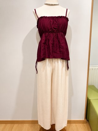 Conjunto Top Granate y Pantalón Palazzo Beige