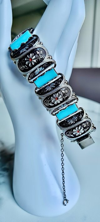 Pulsera Damasquinada Plata Toledo Flores