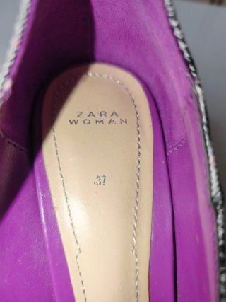 Zara Zapatos Tacón Plano Cuadros Talla 37