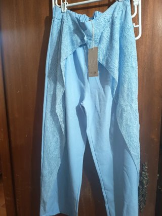 MM Fashion Macacão Azul Dourado Novo com etiqueta