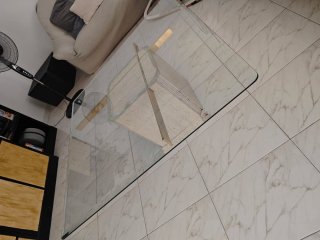 Mesa centro cristal y mármol beige