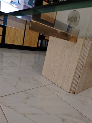 Mesa centro cristal y mármol beige